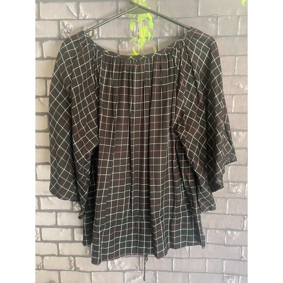 NWT Michael Stars Boho Flutter Sleeve Black, Cream, Brown Plaid Flannel Oversize - Picture 5 of 7